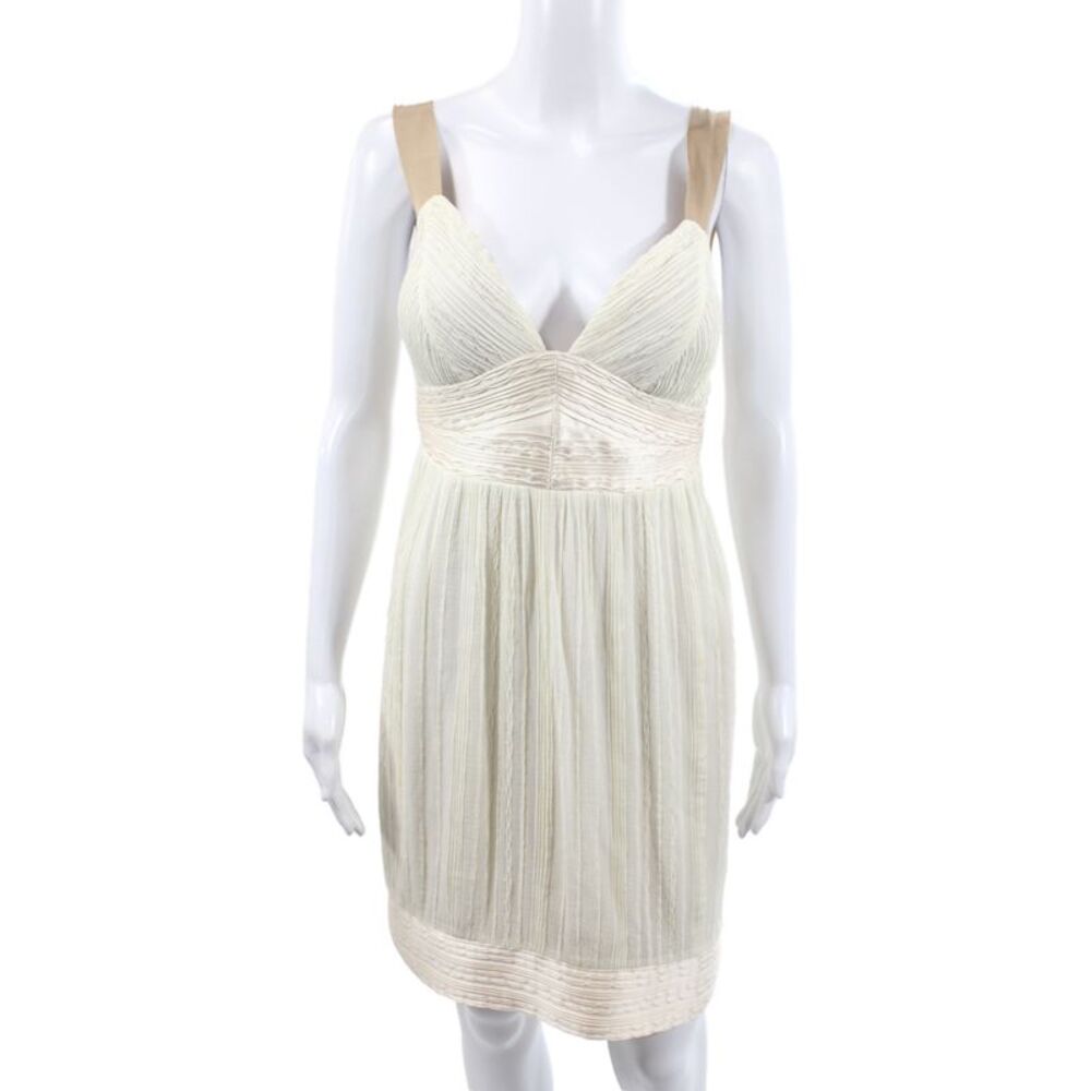 Malandrino Womens Sheath Dress Beige Striped V-Neck Sleeveless Zip Size 42
